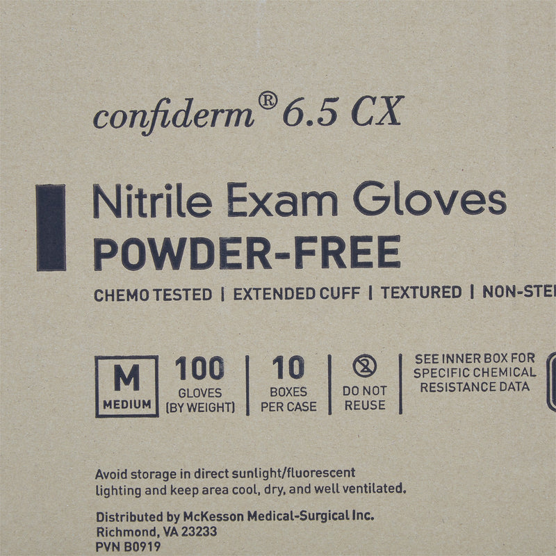 McKesson Confiderm® 6.5CX Extended Cuff Nitrile Extended Cuff Length Exam Glove, Medium, Blue