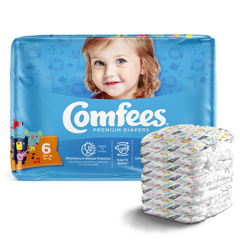 Attends Comfees Premium Baby Diapers, Tab Closure, Kid Design, Size 6