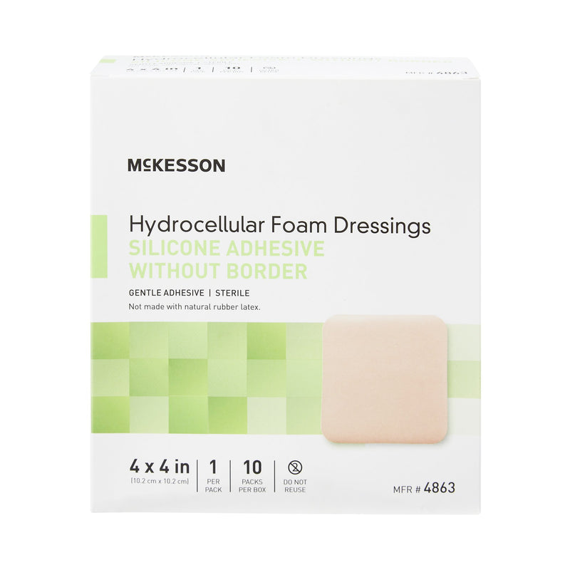 McKesson Silicone Gel Adhesive without Border Silicone Foam Dressing, 4 x 4 Inch
