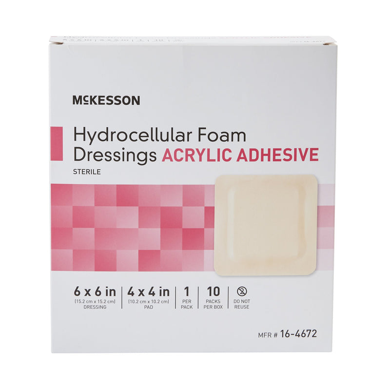 McKesson Acrylic Adhesive with Border Foam Dressing, 6 x 6 Inch