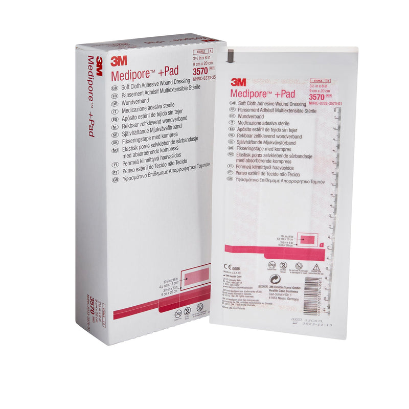 3M™ Medipore™ + Pad Soft Cloth Adhesive Dressing, 3½ x 8 Inch