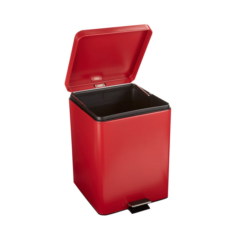 McKesson Trash Can with Plastic Liner, Square, Steel, Step-On, 20 QT, Red