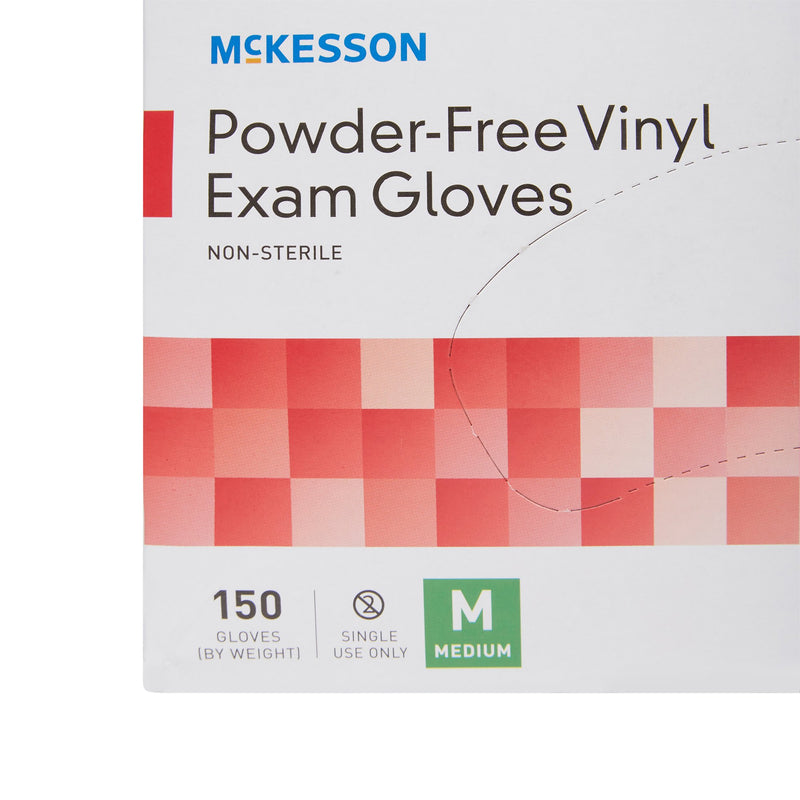 McKesson Non-Sterile, Powder-Free Vinyl Exam Gloves, Medium, Standard Cuff Length, Smooth Clear