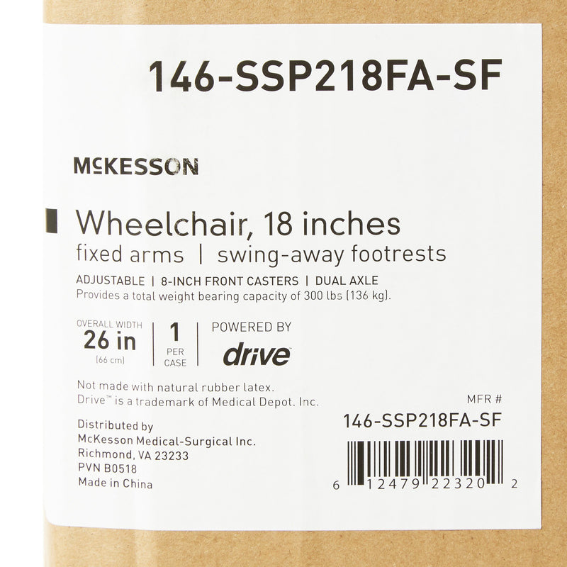 McKesson Wheelchair, 18 Inch Seat Width