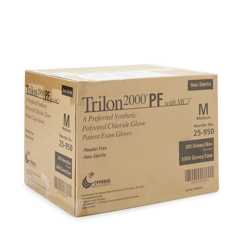Trilon 2000® PF with MC3® Stretch Vinyl Standard Cuff Length Exam Glove, Medium, Ivory