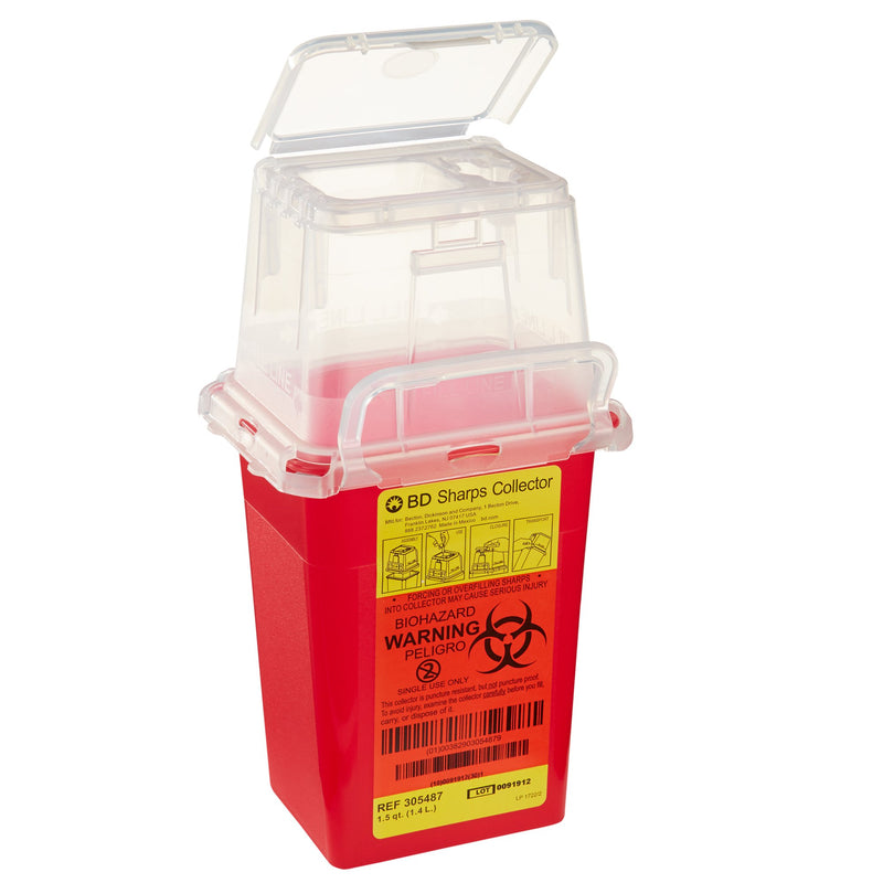 BD Phlebotomy Sharps Container, 1-Piece, 1.5 Quart, Red
