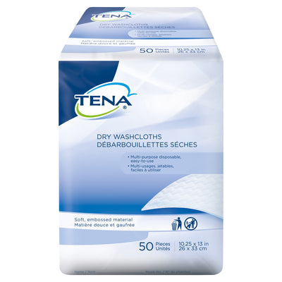 Tena Dry Washcloths, Disposable, White