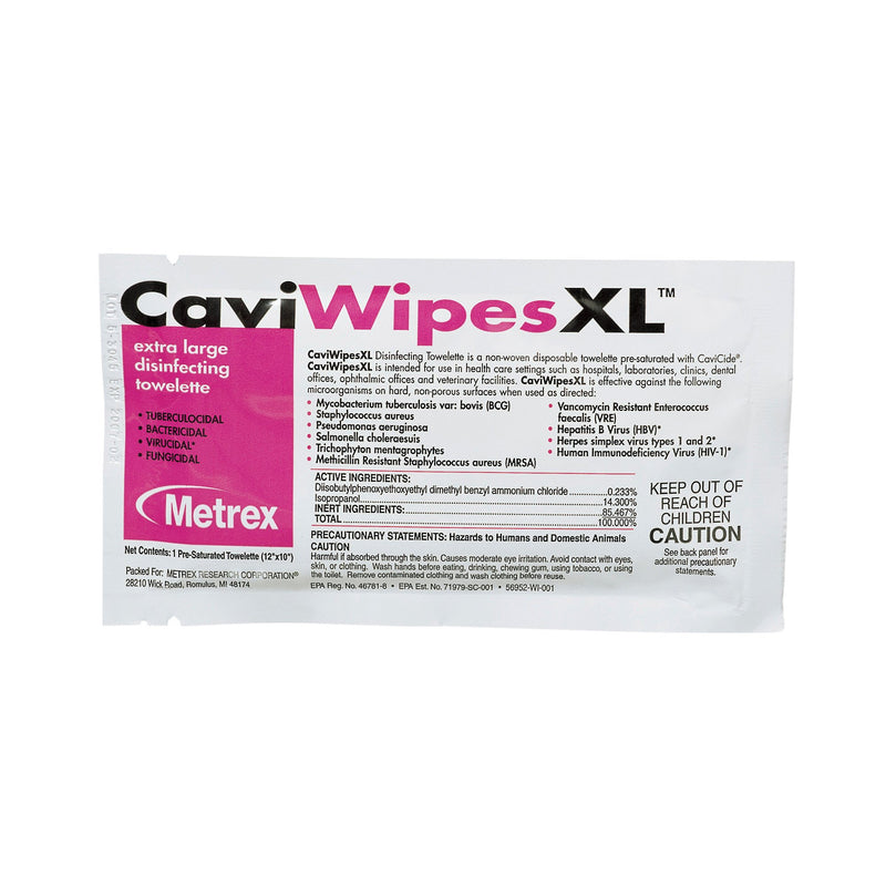 Metrex CaviWipes Surface Disinfectant Alcohol-Based Wipes, Non-Sterile, Disposable, Alcohol Scent, Individual Packet, 10 X 12 Inch