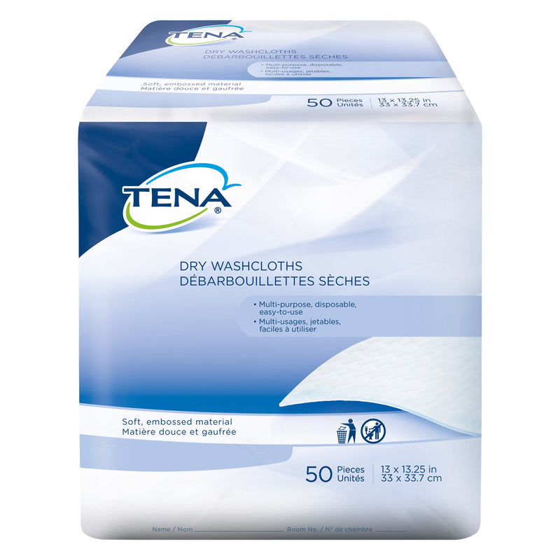 TENA Dry Washcloths, Disposable, White, 13" x 13-1/4"