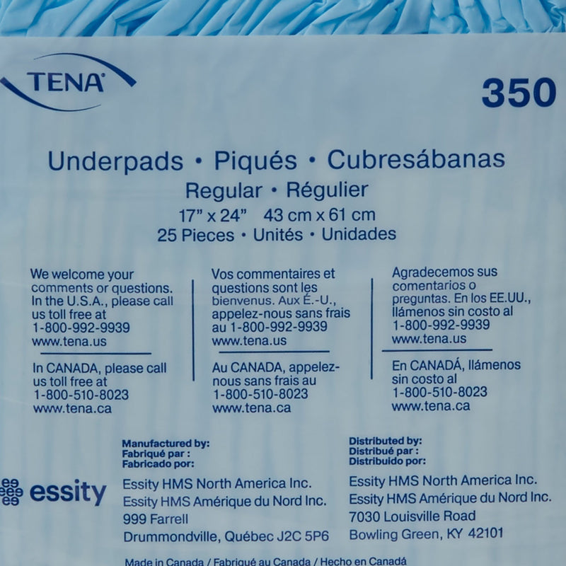 TENA Regular Underpads, Light Absorbency, Blue, Disposable, Latex-Free