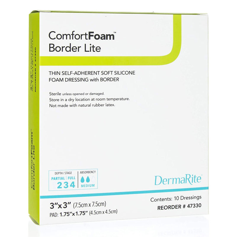 ComfortFoam™ Border Lite Silicone Adhesive with Border Thin Silicone Foam Dressing, 3 x 3 Inch