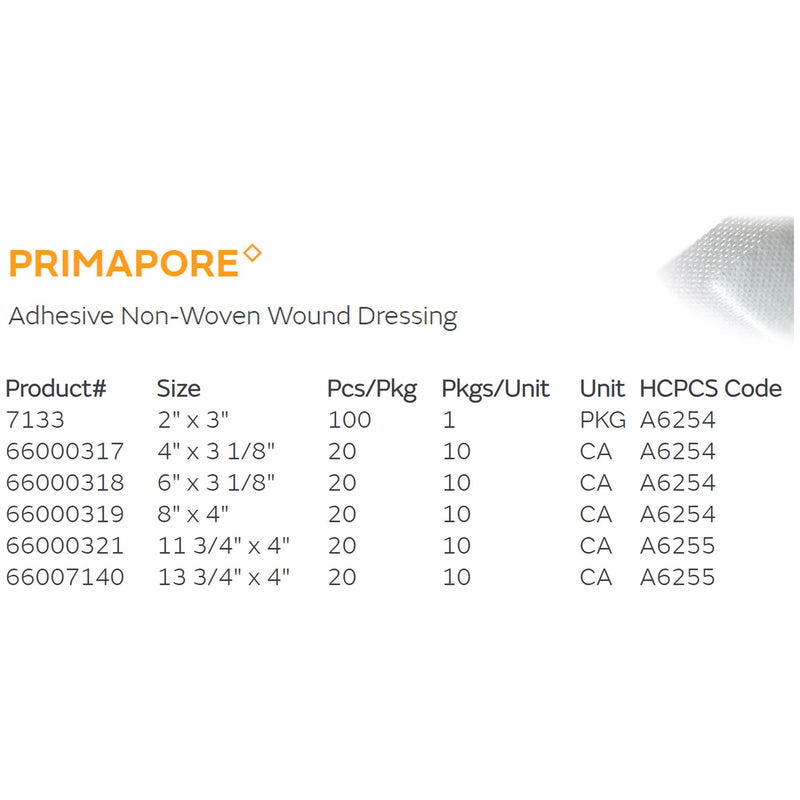 Primapore Adhesive Dressing, 3 x 4inch