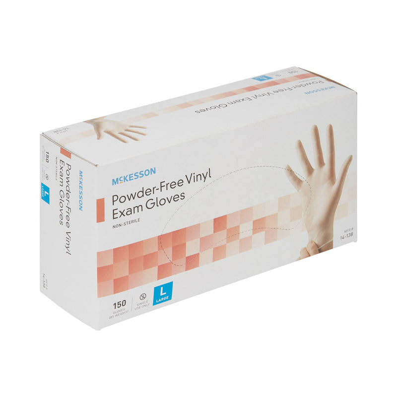 McKesson Non-Sterile, Powder-Free Vinyl Exam Gloves, Standard Cuff Length, Smooth Clear, Large
