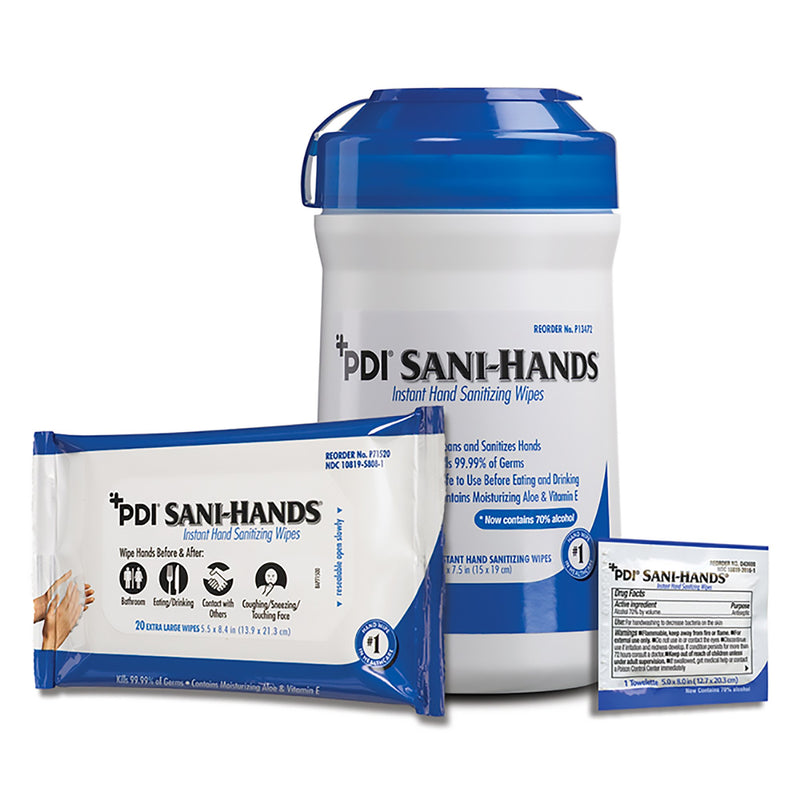 Sani-Hands Hand Sanitizing Wipes, Ethyl Alcohol, Scented, 5½ x 8.4 Inch Soft Pack