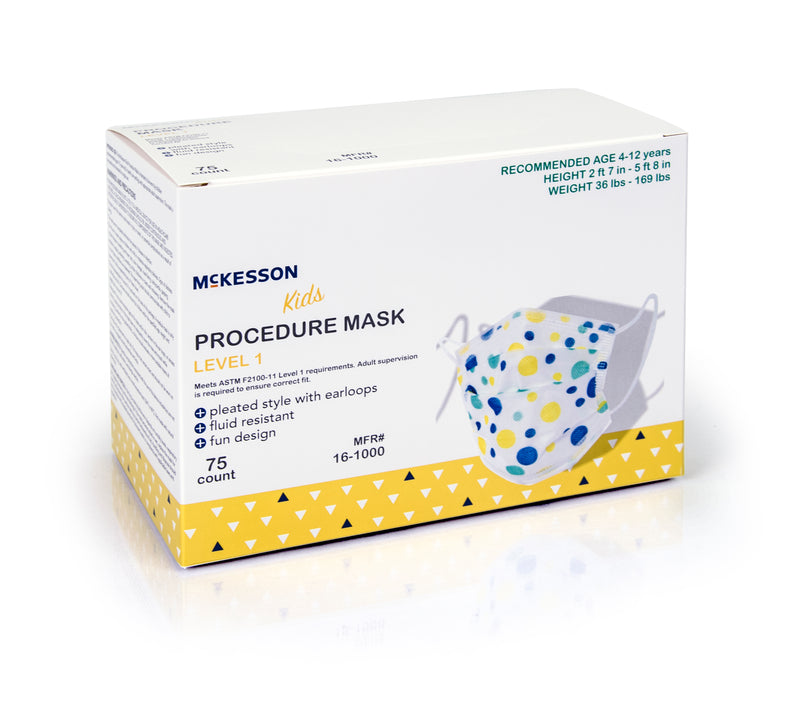 McKesson Pediatric Procedure Mask, Blue and Yellow Polka Dot