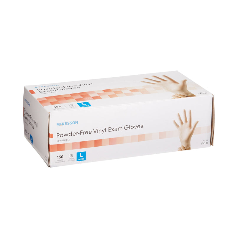 McKesson Non-Sterile, Powder-Free Vinyl Exam Gloves, Standard Cuff Length, Smooth Clear, Large