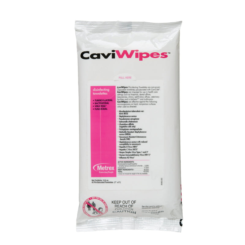 Metrex CaviWipes Surface Disinfectant Alcohol-Based Wipes, Non-Sterile, Disposable, Alcohol Scent, Soft Pack, 7 X 9 Inch