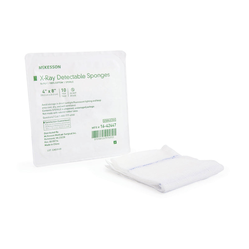 McKesson Sterile X-ray Detectable Gauze Sponge, 4 x 8 Inch