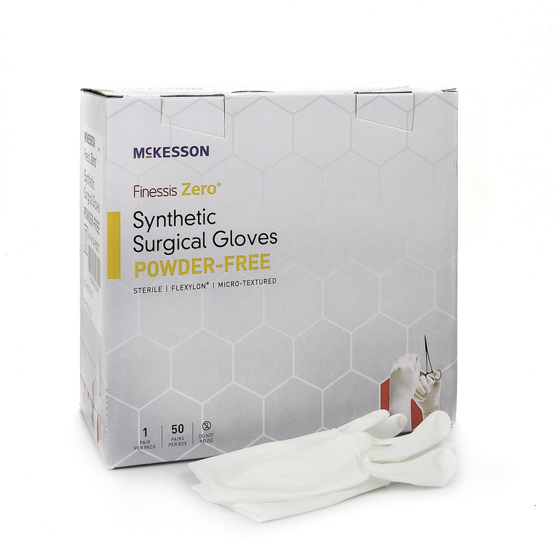McKesson Finessis Zero® Flexylon® Synthetic Standard Cuff Length Surgical Glove, Size 8, White