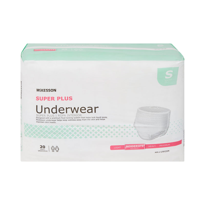 McKesson Super Plus Underwear, Adult Unisex, Small, Disposable, Latex-Free, White