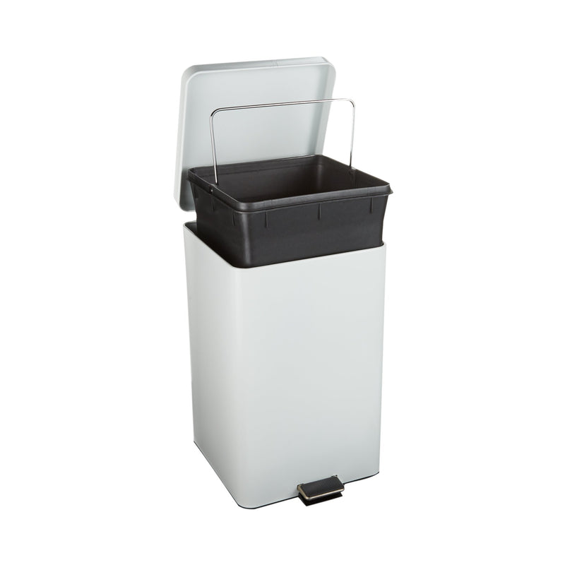 McKesson Trash Can with Plastic Liner, Square, Steel, Step-On, 32 QT, White