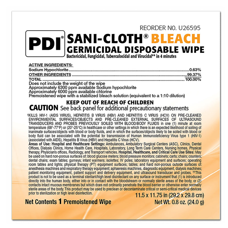 Sani-Cloth® Surface Disinfectant Cleaner Bleach Wipe, 40 Individual Packets per Box