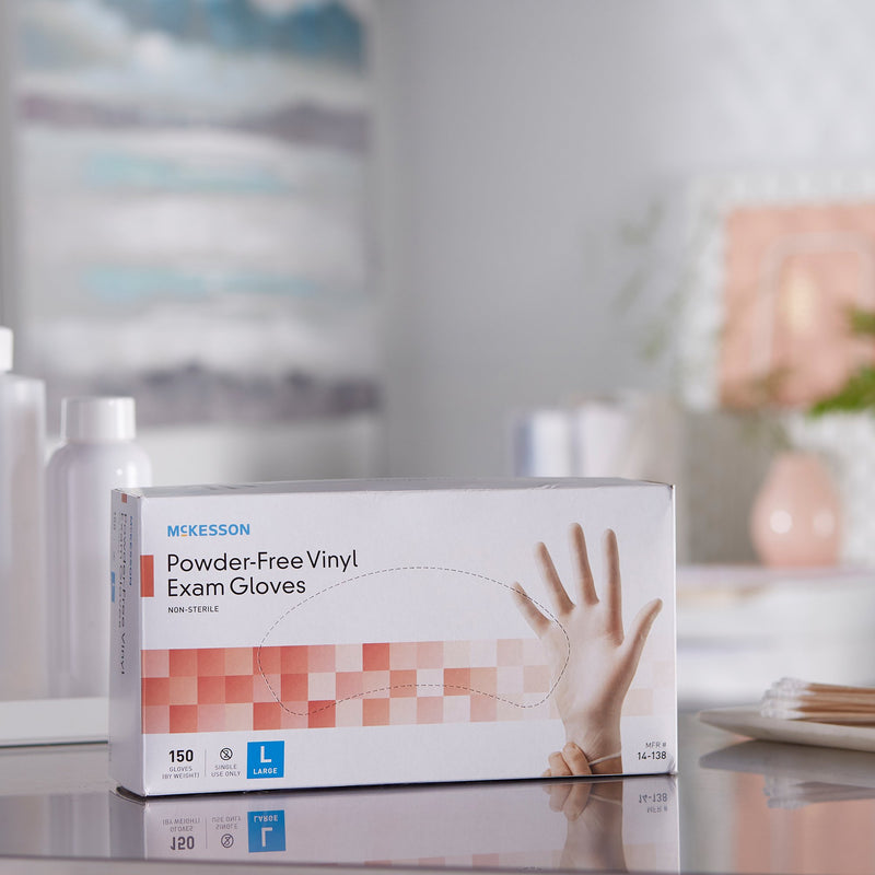 McKesson Non-Sterile, Powder-Free Vinyl Exam Gloves, Standard Cuff Length, Smooth Clear, Large