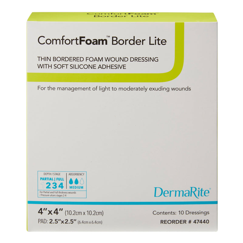 ComfortFoam™ Border Lite Silicone Adhesive with Border Thin Silicone Foam Dressing, 4 x 4 Inch