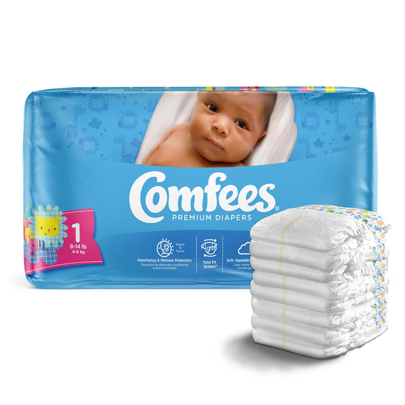 Attends Comfees Premium Diapers, Unisex, Tab Closure, Size 1