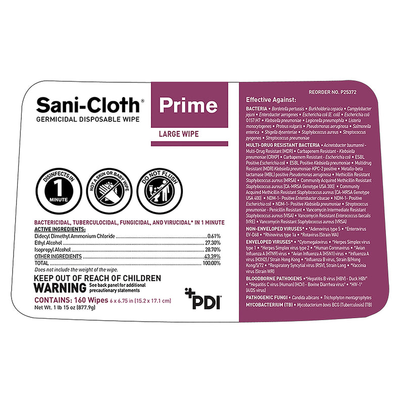 Sani-Cloth Prime Surface Disinfectant Cleaner Pre-moistened Germicidal Wipe, Non-Sterile Canister, Disposable