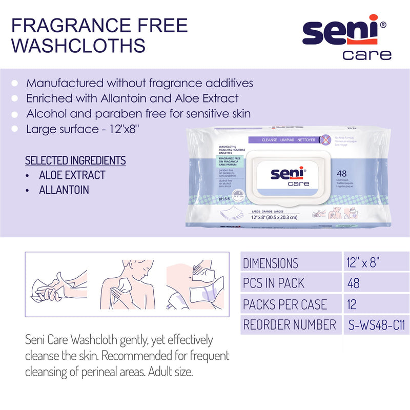 Seni® Care Unscented Rinse-Free Bath Wipe