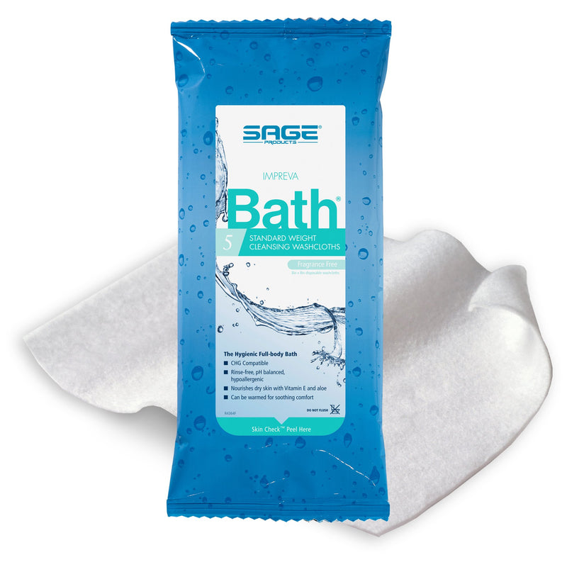 Sage Comfort Bath Rinse-Free Wipes, Aloe, Unscented, Soft Pack