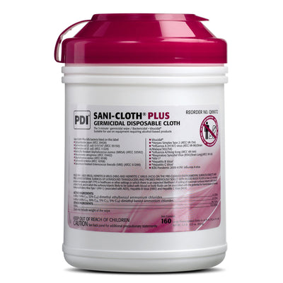 Sani-Cloth® Plus Germicidal Wipe Disinfectant Cleaner, Non-Sterile Canister, 6 x 6¾ Inch