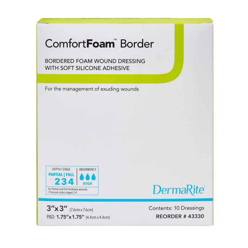 ComfortFoam™ Border Silicone Adhesive with Border Silicone Foam Dressing, 3 x 3 Inch