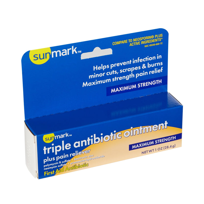 sunmark® Bacitracin / Neomycin / Polymyxin B / Pramoxine First Aid Antibiotic with Pain Relief, 1 oz. Tube