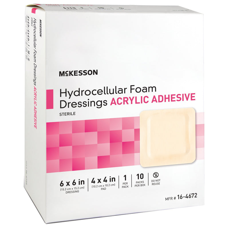 McKesson Acrylic Adhesive with Border Foam Dressing, 6 x 6 Inch