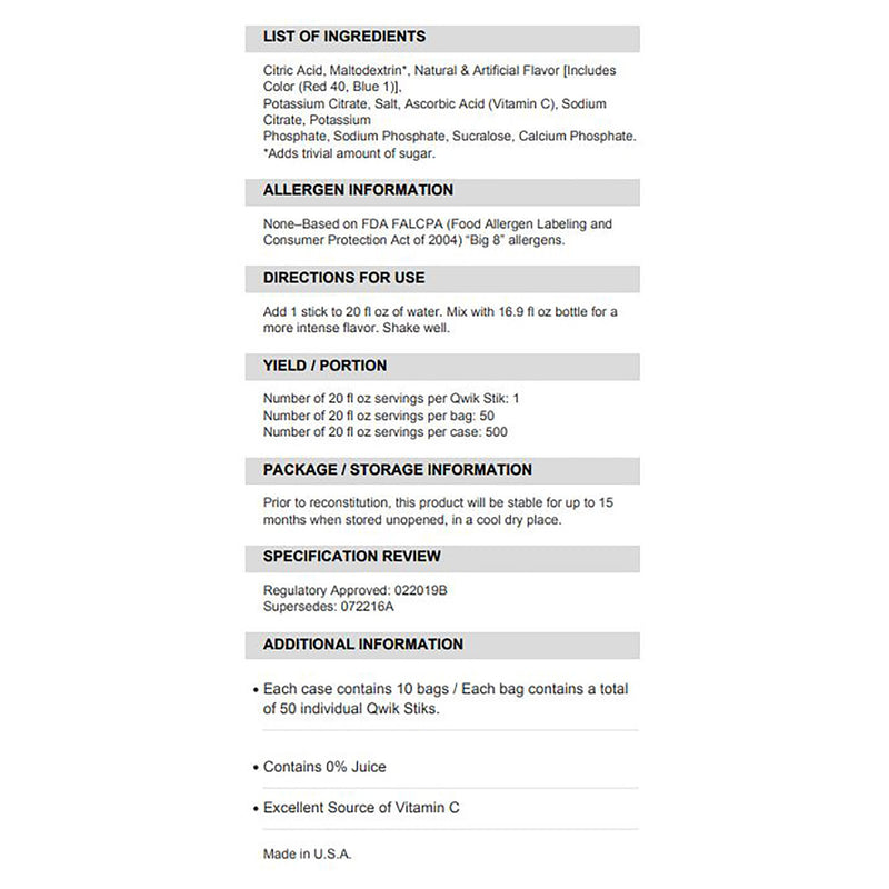 Sqwincher® Quik Stik® Zero Grape Electrolyte Replenishment Drink Mix, 0.11 oz. Packet