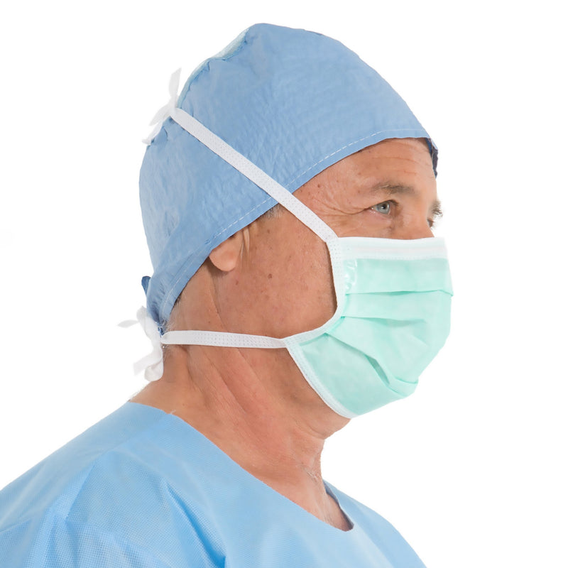 Halyard Surgical Mask, Anti-Fog Adhesive Film, Tie Closure, Pleated, One Size Fits Most, Green