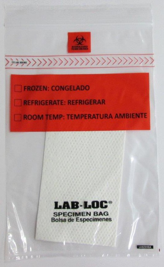 LAB-LOC® Specimen Transport Bag with Document Pouch and Absorbent Pad, 6 x 9 Inch