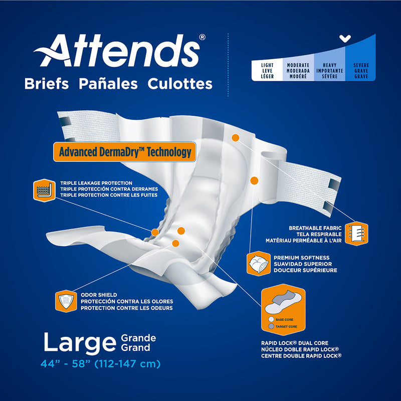 Attends Briefs, Adult, Large, Heavy Absorbency, Disposable