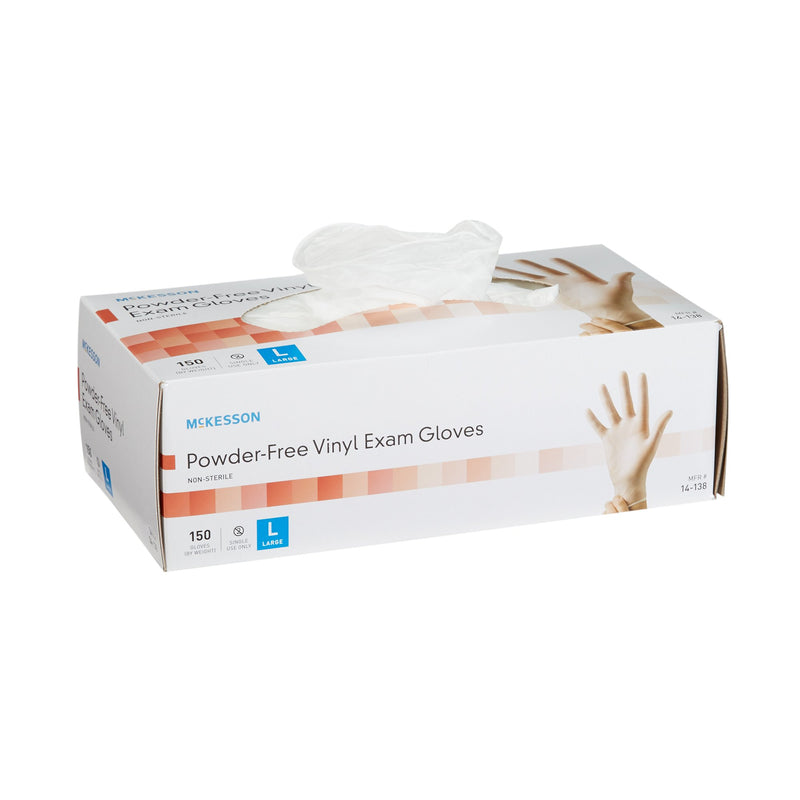 McKesson Non-Sterile, Powder-Free Vinyl Exam Gloves, Standard Cuff Length, Smooth Clear, Large