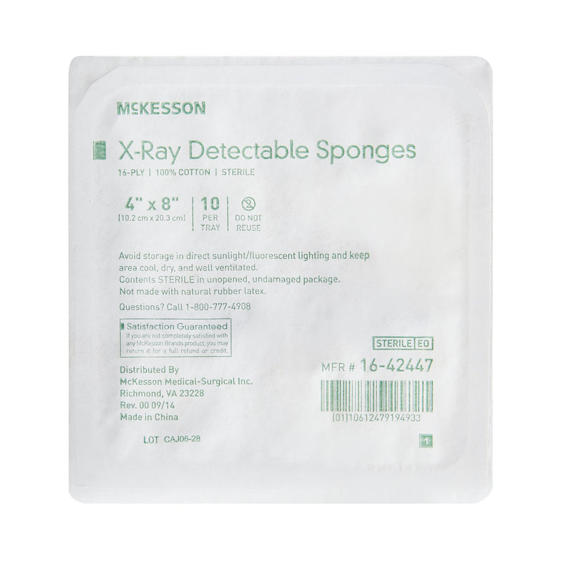 McKesson Sterile X-ray Detectable Gauze Sponge, 4 x 8 Inch