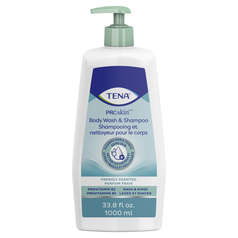 Tena Unscented Shampoo and Body Wash, Pump Bottle, 1,000 mL