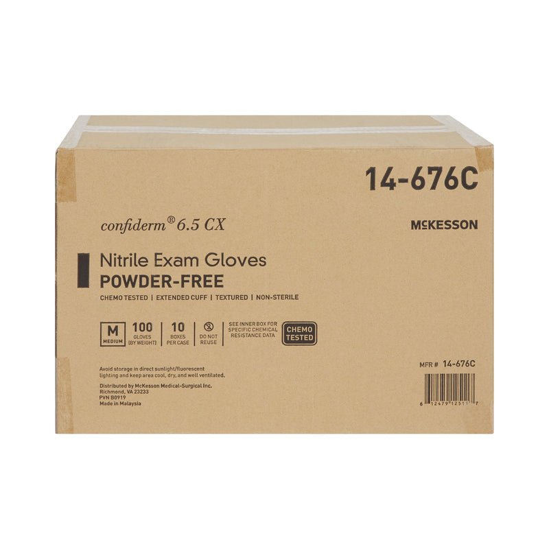 McKesson Confiderm® 6.5CX Extended Cuff Nitrile Extended Cuff Length Exam Glove, Medium, Blue