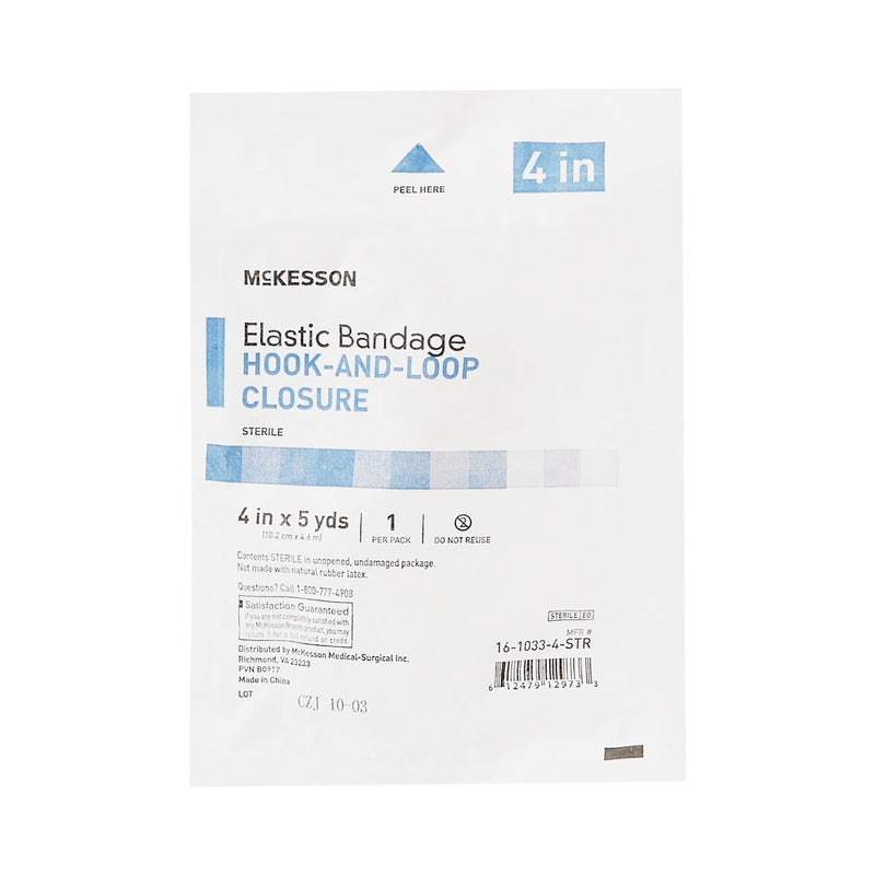 McKesson Hook and Loop Closure Elastic Bandage, 4 Inch x 5 Yard