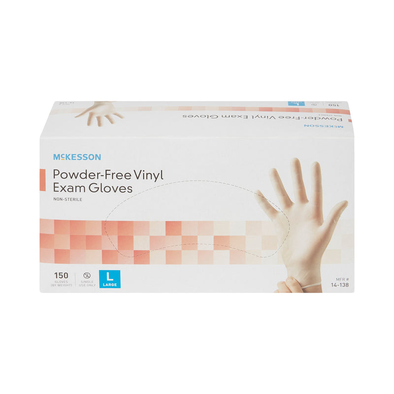 McKesson Non-Sterile, Powder-Free Vinyl Exam Gloves, Standard Cuff Length, Smooth Clear, Large