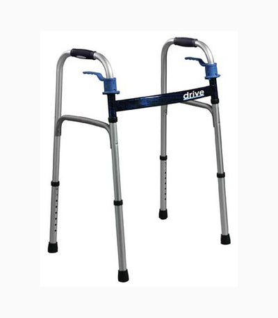 drive™ Deluxe Aluminum Dual Release Folding Walker with Wheels, 26 – 33½ Inch Height