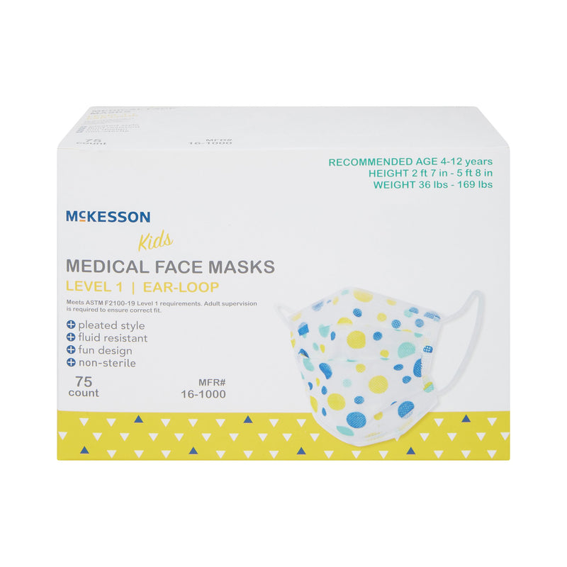 McKesson Pediatric Procedure Mask, Blue and Yellow Polka Dot