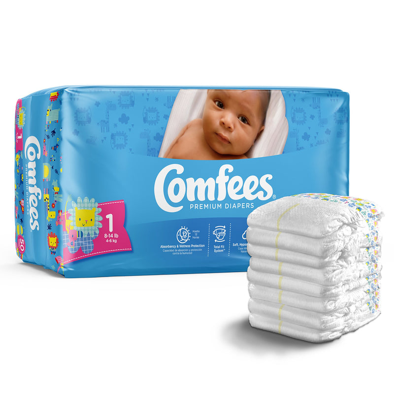 Attends Comfees Premium Diapers, Unisex, Tab Closure, Size 1