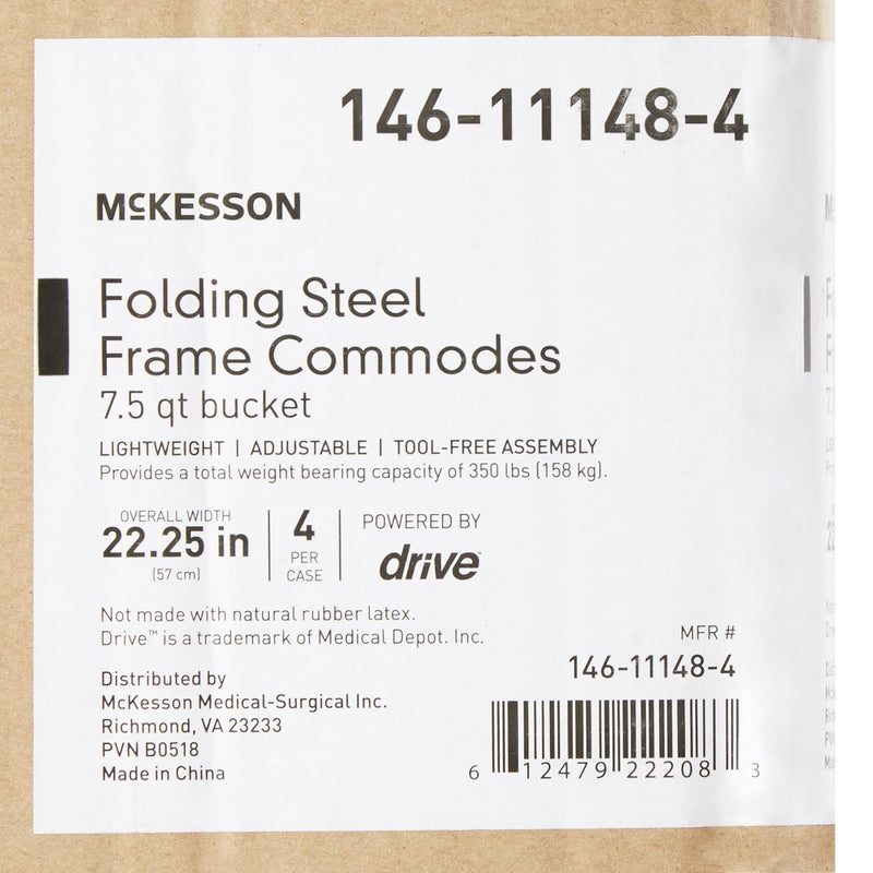 McKesson Folding Fixed Arm Steel Commode Chair, 16-2/3 – 22½ Inch Height